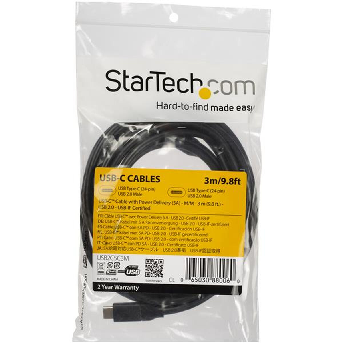 Cavo USB-C Startech USB2C5C3M Nero 3 m